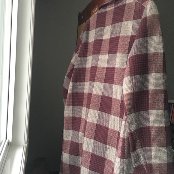 Zara Burgundy Grey Plaid Wool-Blend Coat - Picture 4 of 5